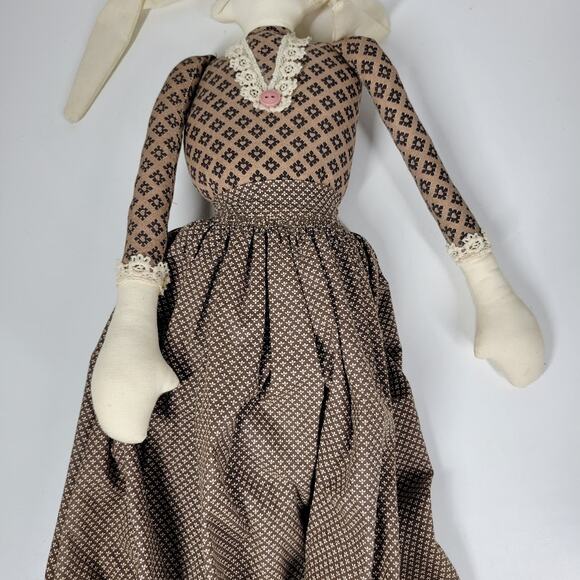 VTG Mr &‎ Mrs Rabbit Dolls 29" Handmade Brown Primitive Folk Plush Easter Decor - Picture 12 of 16